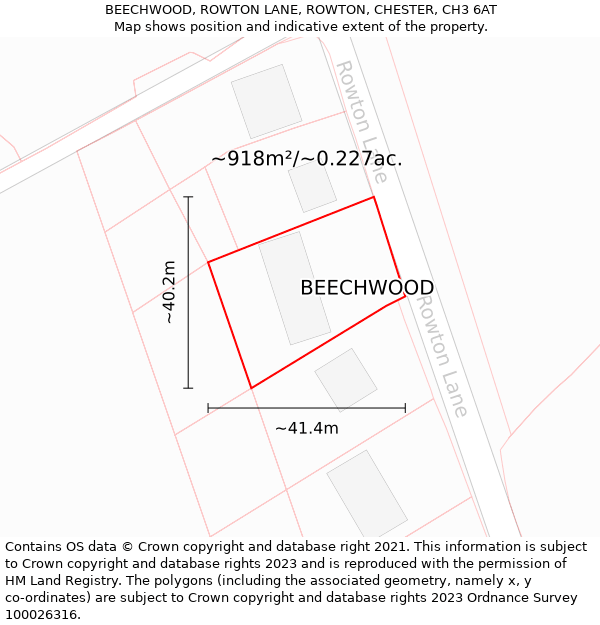 BEECHWOOD, ROWTON LANE, ROWTON, CHESTER, CH3 6AT: Plot and title map