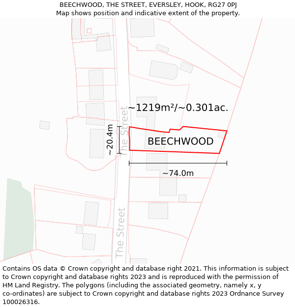 BEECHWOOD, THE STREET, EVERSLEY, HOOK, RG27 0PJ: Plot and title map