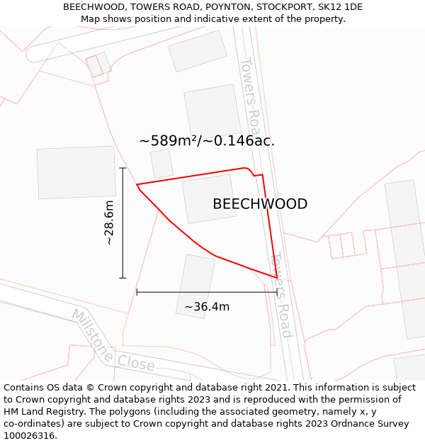 BEECHWOOD, TOWERS ROAD, POYNTON, STOCKPORT, SK12 1DE: Plot and title map