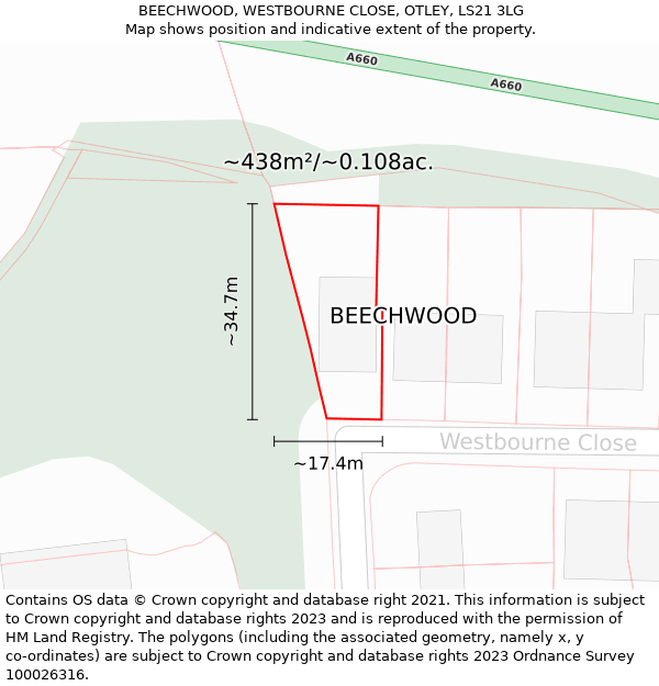 BEECHWOOD, WESTBOURNE CLOSE, OTLEY, LS21 3LG: Plot and title map