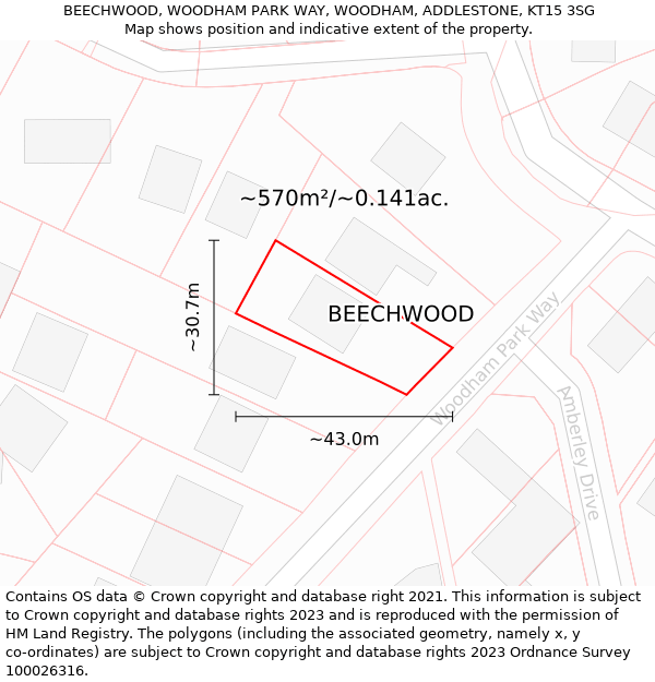BEECHWOOD, WOODHAM PARK WAY, WOODHAM, ADDLESTONE, KT15 3SG: Plot and title map