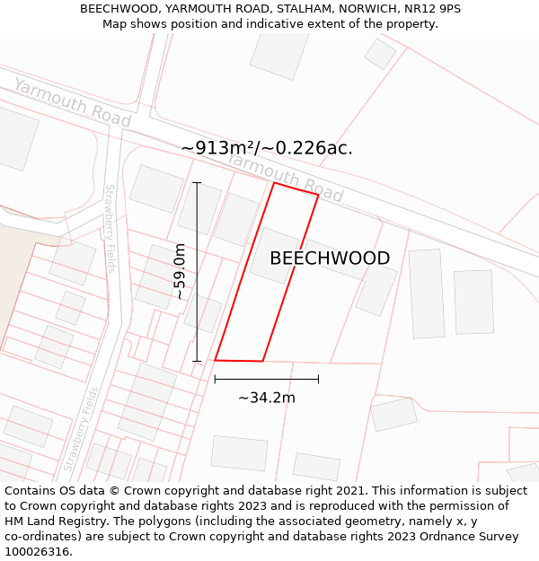 BEECHWOOD, YARMOUTH ROAD, STALHAM, NORWICH, NR12 9PS: Plot and title map