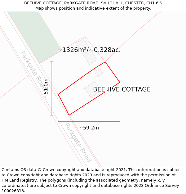 BEEHIVE COTTAGE, PARKGATE ROAD, SAUGHALL, CHESTER, CH1 6JS: Plot and title map