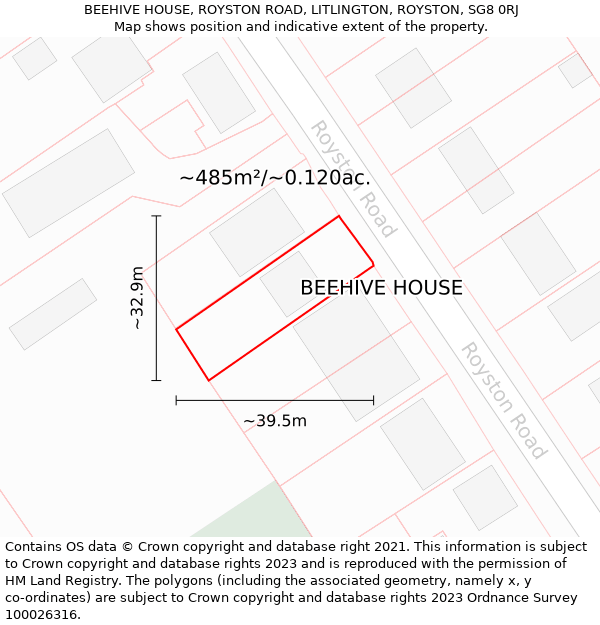 BEEHIVE HOUSE, ROYSTON ROAD, LITLINGTON, ROYSTON, SG8 0RJ: Plot and title map