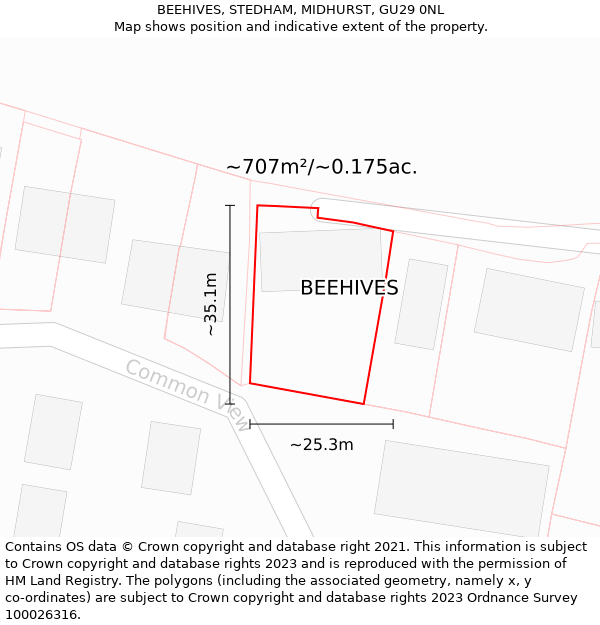BEEHIVES, STEDHAM, MIDHURST, GU29 0NL: Plot and title map