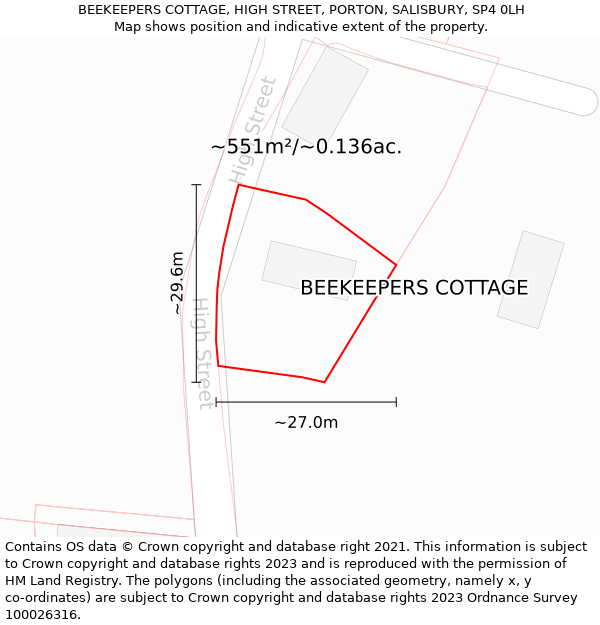 BEEKEEPERS COTTAGE, HIGH STREET, PORTON, SALISBURY, SP4 0LH: Plot and title map