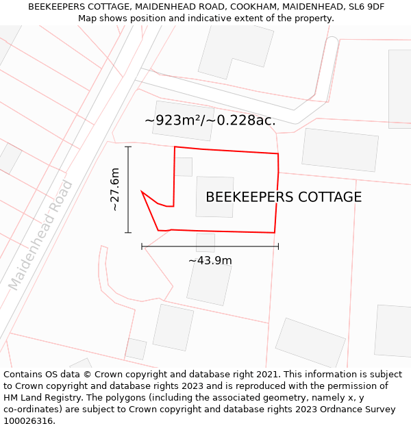 BEEKEEPERS COTTAGE, MAIDENHEAD ROAD, COOKHAM, MAIDENHEAD, SL6 9DF: Plot and title map