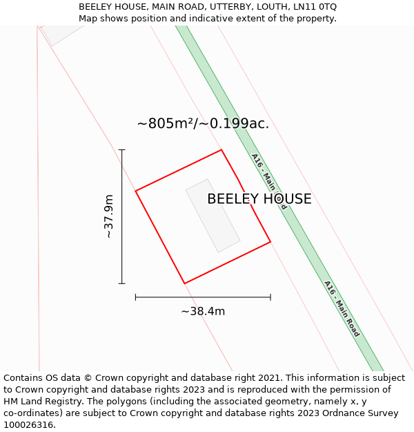 BEELEY HOUSE, MAIN ROAD, UTTERBY, LOUTH, LN11 0TQ: Plot and title map