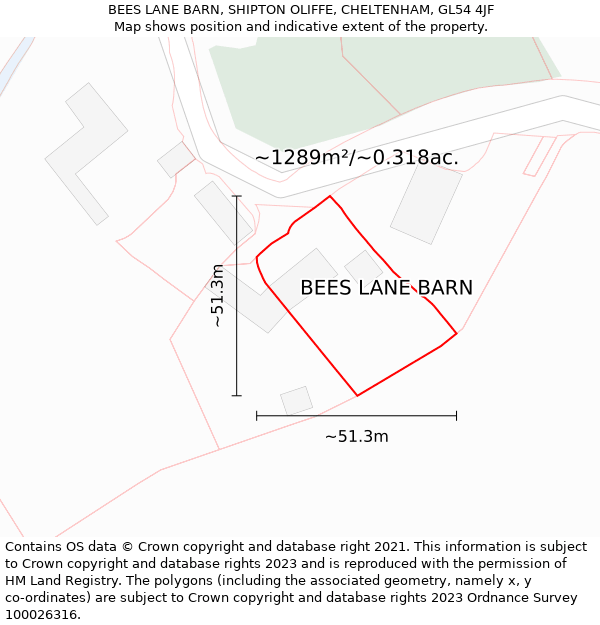 BEES LANE BARN, SHIPTON OLIFFE, CHELTENHAM, GL54 4JF: Plot and title map