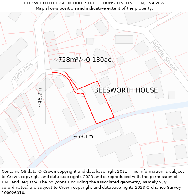 BEESWORTH HOUSE, MIDDLE STREET, DUNSTON, LINCOLN, LN4 2EW: Plot and title map