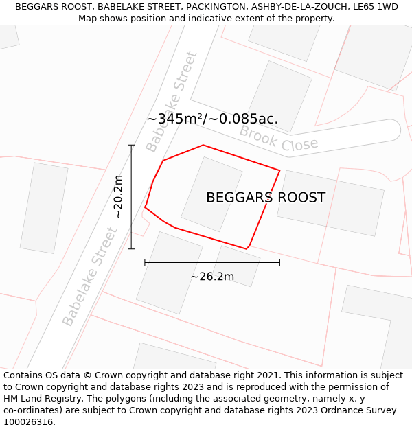 BEGGARS ROOST, BABELAKE STREET, PACKINGTON, ASHBY-DE-LA-ZOUCH, LE65 1WD: Plot and title map