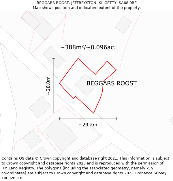 BEGGARS ROOST, JEFFREYSTON, KILGETTY, SA68 0RE: Plot and title map