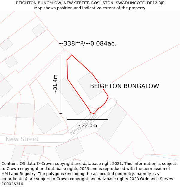 BEIGHTON BUNGALOW, NEW STREET, ROSLISTON, SWADLINCOTE, DE12 8JE: Plot and title map