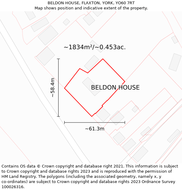 BELDON HOUSE, FLAXTON, YORK, YO60 7RT: Plot and title map