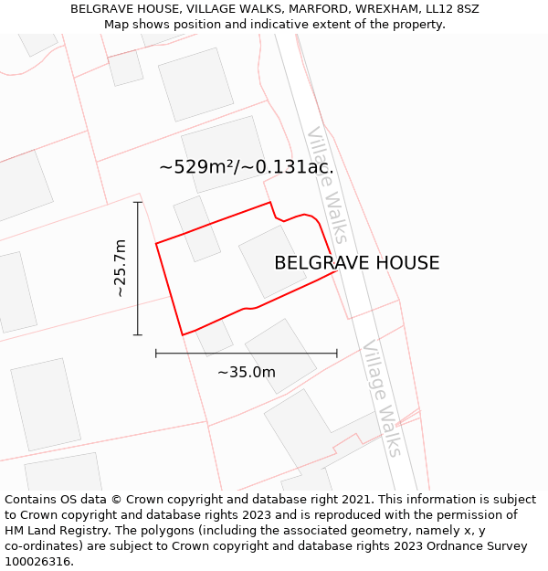 BELGRAVE HOUSE, VILLAGE WALKS, MARFORD, WREXHAM, LL12 8SZ: Plot and title map