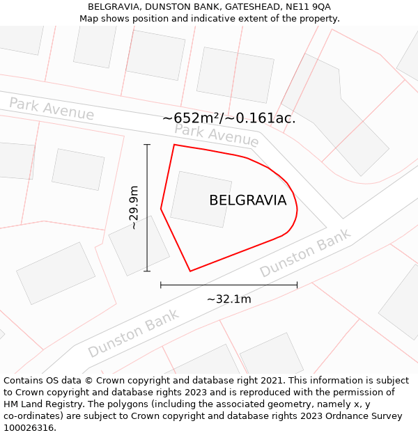 BELGRAVIA, DUNSTON BANK, GATESHEAD, NE11 9QA: Plot and title map