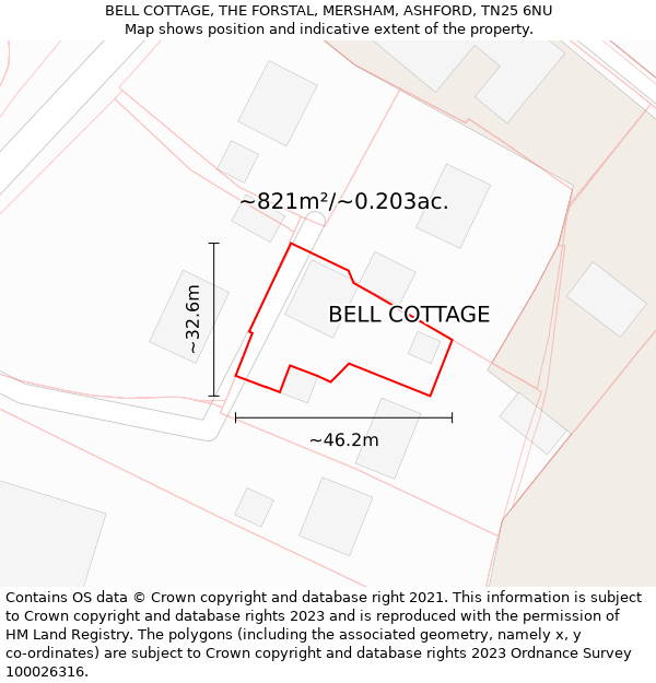 BELL COTTAGE, THE FORSTAL, MERSHAM, ASHFORD, TN25 6NU: Plot and title map