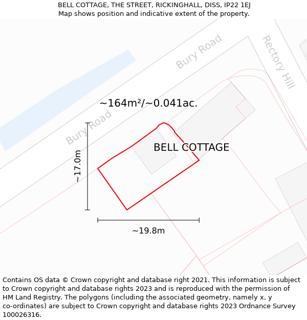 BELL COTTAGE, THE STREET, RICKINGHALL, DISS, IP22 1EJ: Plot and title map