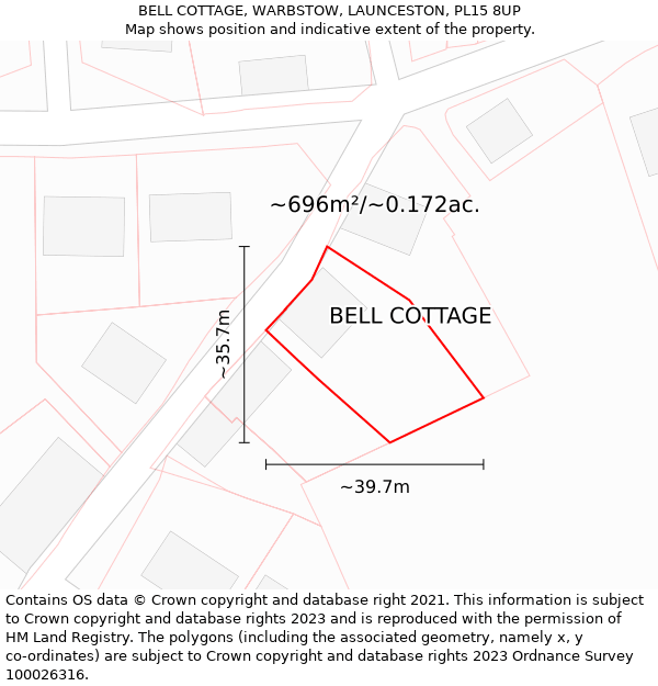 BELL COTTAGE, WARBSTOW, LAUNCESTON, PL15 8UP: Plot and title map