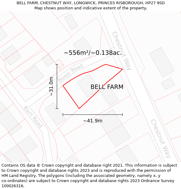 BELL FARM, CHESTNUT WAY, LONGWICK, PRINCES RISBOROUGH, HP27 9SD: Plot and title map