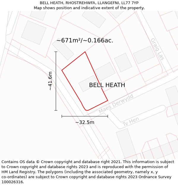 BELL HEATH, RHOSTREHWFA, LLANGEFNI, LL77 7YP: Plot and title map