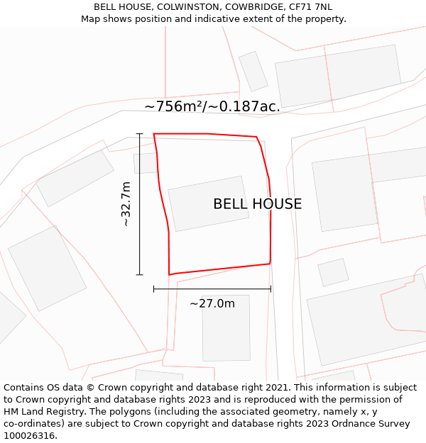 BELL HOUSE, COLWINSTON, COWBRIDGE, CF71 7NL: Plot and title map