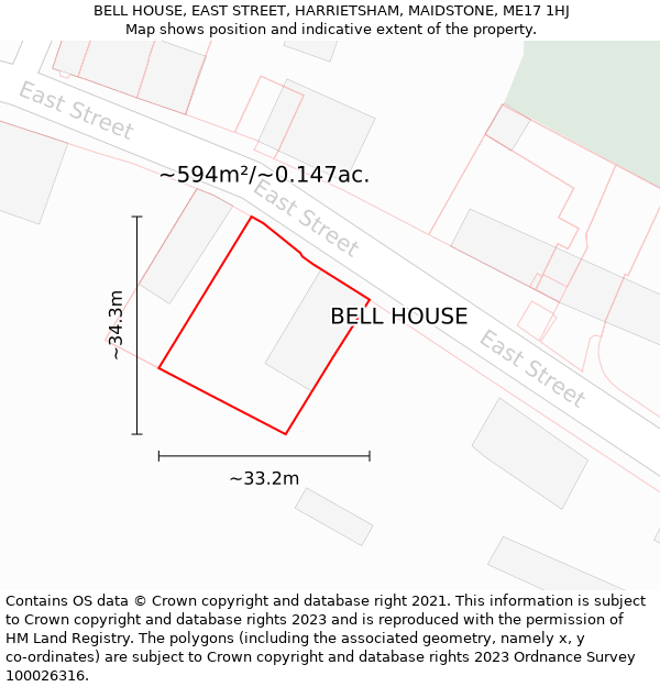 BELL HOUSE, EAST STREET, HARRIETSHAM, MAIDSTONE, ME17 1HJ: Plot and title map