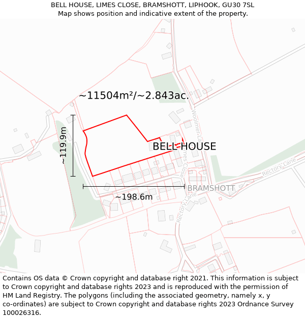 BELL HOUSE, LIMES CLOSE, BRAMSHOTT, LIPHOOK, GU30 7SL: Plot and title map