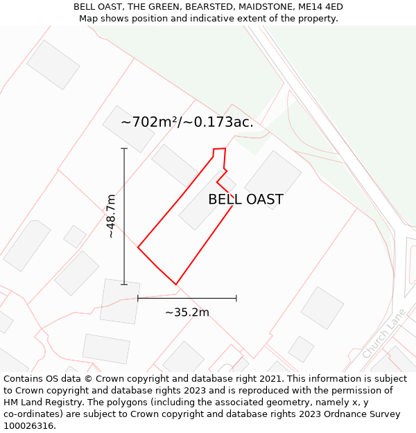 BELL OAST, THE GREEN, BEARSTED, MAIDSTONE, ME14 4ED: Plot and title map