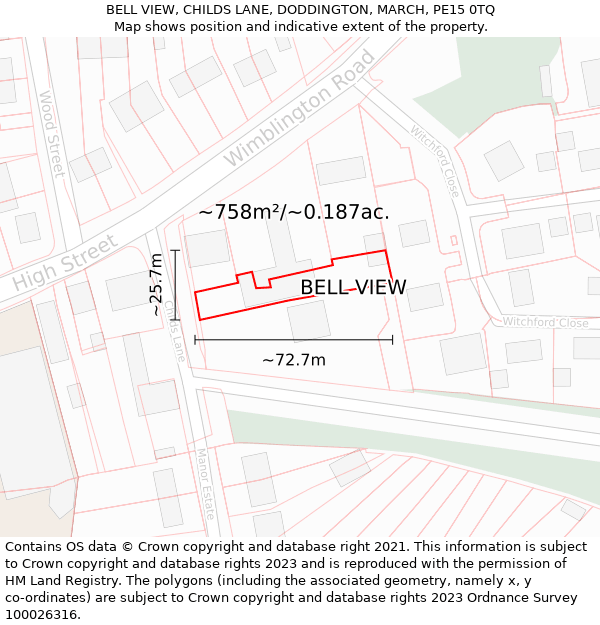 BELL VIEW, CHILDS LANE, DODDINGTON, MARCH, PE15 0TQ: Plot and title map