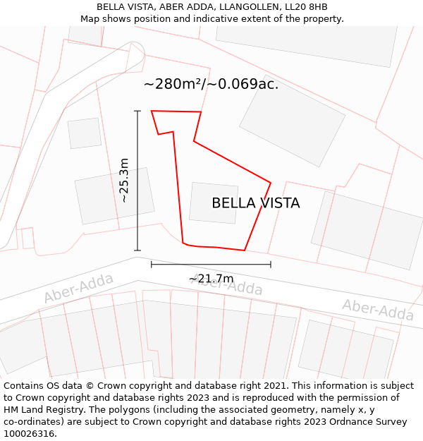 BELLA VISTA, ABER ADDA, LLANGOLLEN, LL20 8HB: Plot and title map