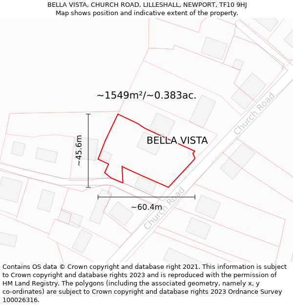 BELLA VISTA, CHURCH ROAD, LILLESHALL, NEWPORT, TF10 9HJ: Plot and title map