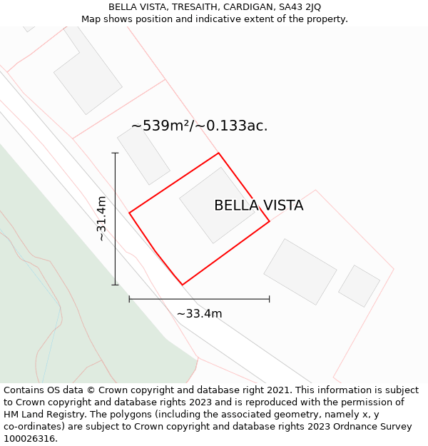 BELLA VISTA, TRESAITH, CARDIGAN, SA43 2JQ: Plot and title map