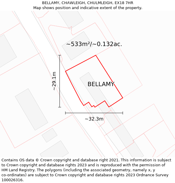 BELLAMY, CHAWLEIGH, CHULMLEIGH, EX18 7HR: Plot and title map