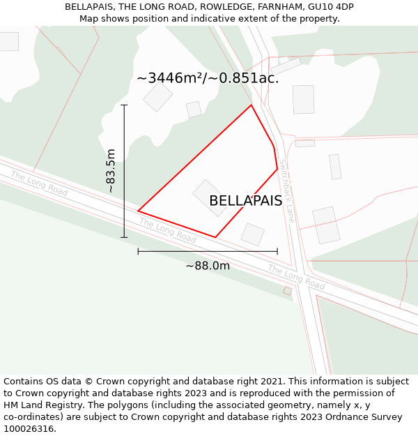 BELLAPAIS, THE LONG ROAD, ROWLEDGE, FARNHAM, GU10 4DP: Plot and title map