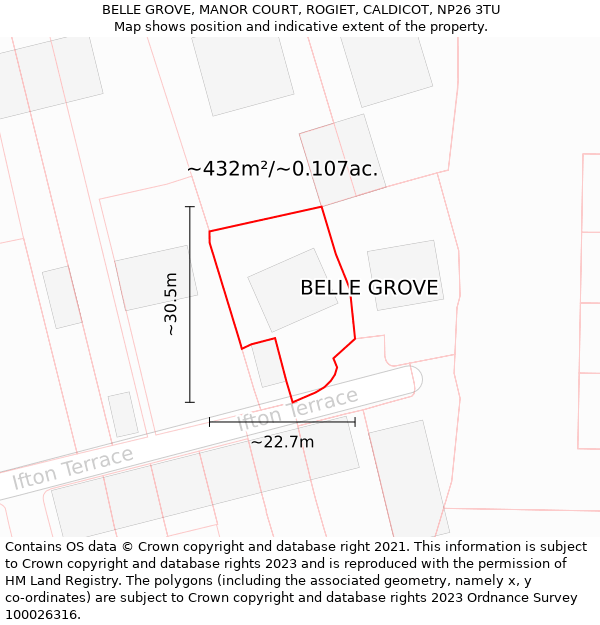 BELLE GROVE, MANOR COURT, ROGIET, CALDICOT, NP26 3TU: Plot and title map