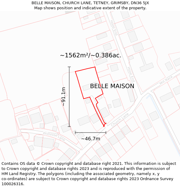 BELLE MAISON, CHURCH LANE, TETNEY, GRIMSBY, DN36 5JX: Plot and title map