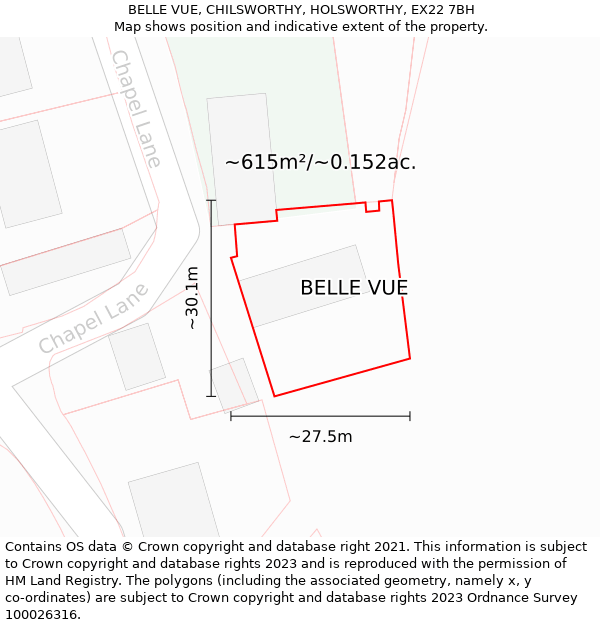 BELLE VUE, CHILSWORTHY, HOLSWORTHY, EX22 7BH: Plot and title map