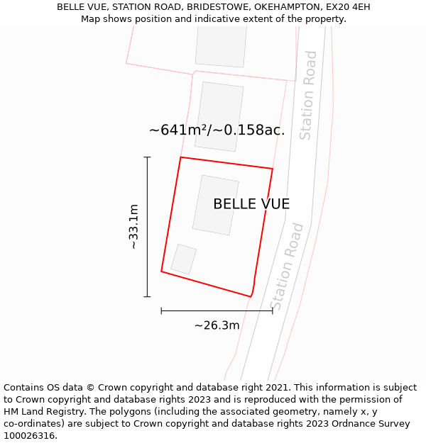 BELLE VUE, STATION ROAD, BRIDESTOWE, OKEHAMPTON, EX20 4EH: Plot and title map