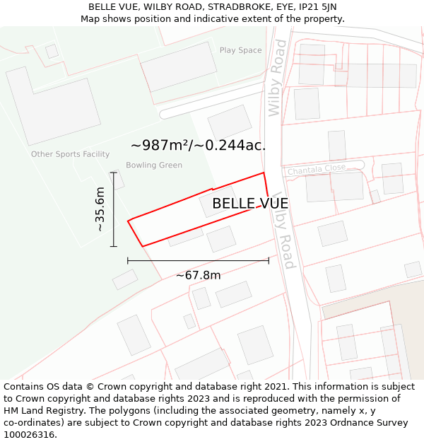 BELLE VUE, WILBY ROAD, STRADBROKE, EYE, IP21 5JN: Plot and title map