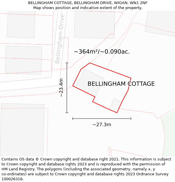 BELLINGHAM COTTAGE, BELLINGHAM DRIVE, WIGAN, WN1 2NF: Plot and title map