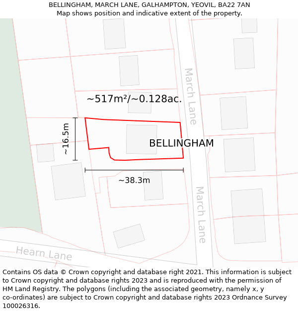 BELLINGHAM, MARCH LANE, GALHAMPTON, YEOVIL, BA22 7AN: Plot and title map