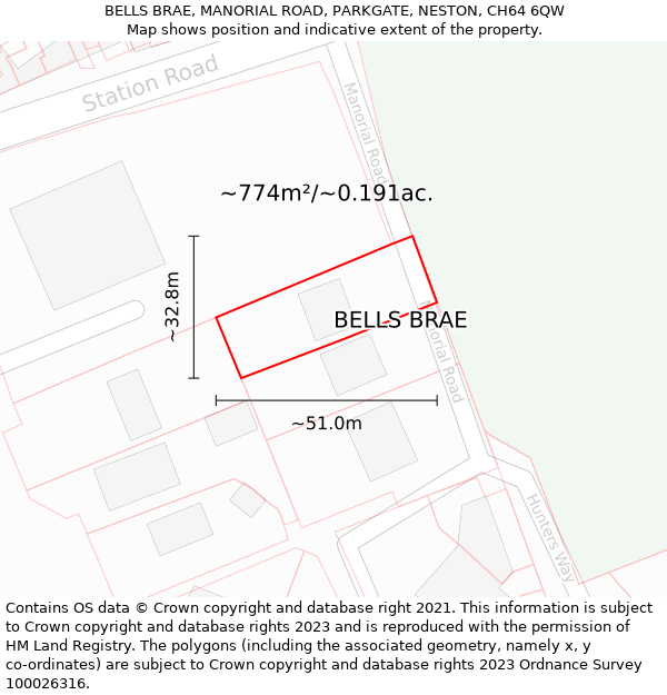 BELLS BRAE, MANORIAL ROAD, PARKGATE, NESTON, CH64 6QW: Plot and title map