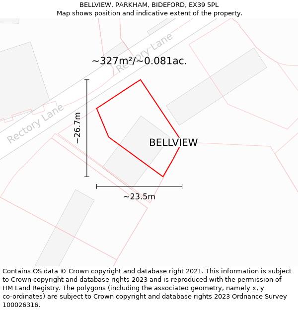 BELLVIEW, PARKHAM, BIDEFORD, EX39 5PL: Plot and title map