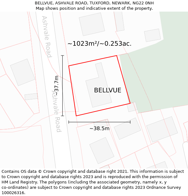 BELLVUE, ASHVALE ROAD, TUXFORD, NEWARK, NG22 0NH: Plot and title map