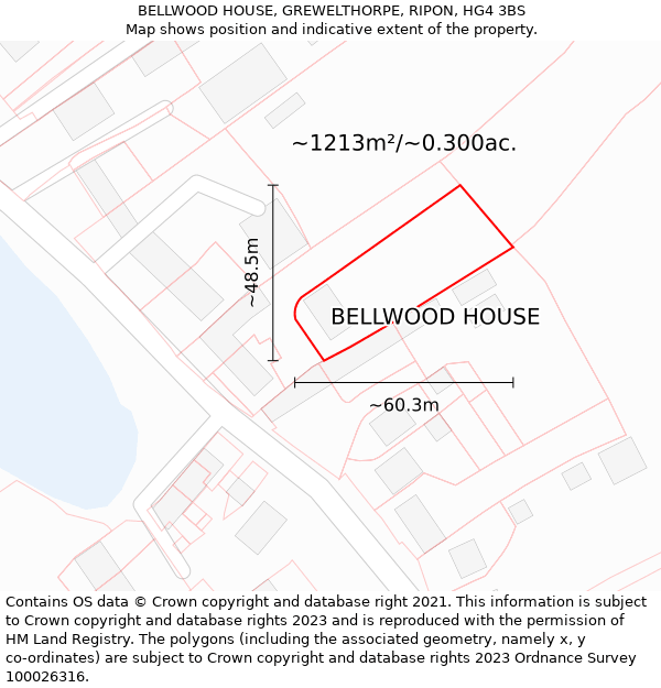 BELLWOOD HOUSE, GREWELTHORPE, RIPON, HG4 3BS: Plot and title map