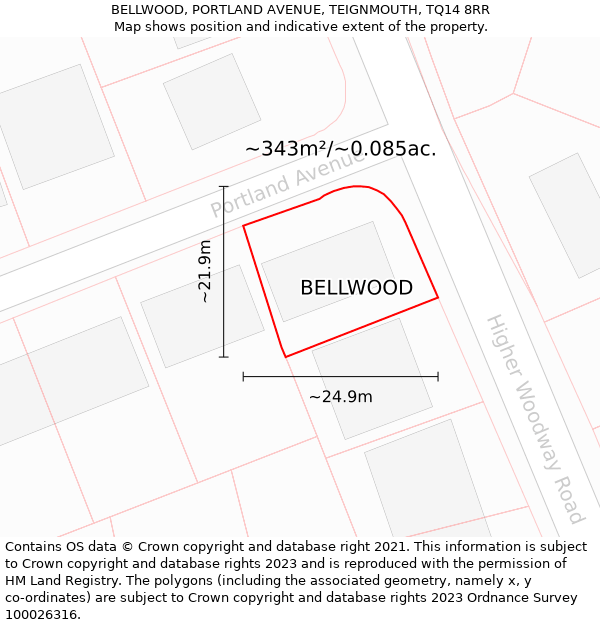 BELLWOOD, PORTLAND AVENUE, TEIGNMOUTH, TQ14 8RR: Plot and title map