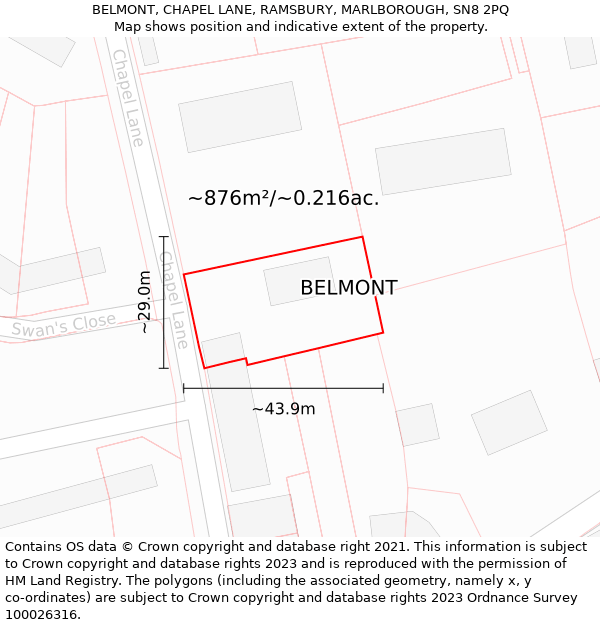 BELMONT, CHAPEL LANE, RAMSBURY, MARLBOROUGH, SN8 2PQ: Plot and title map