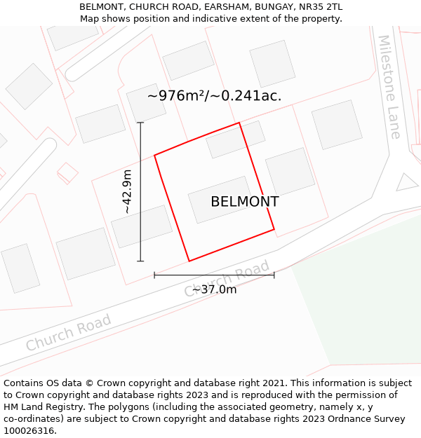 BELMONT, CHURCH ROAD, EARSHAM, BUNGAY, NR35 2TL: Plot and title map