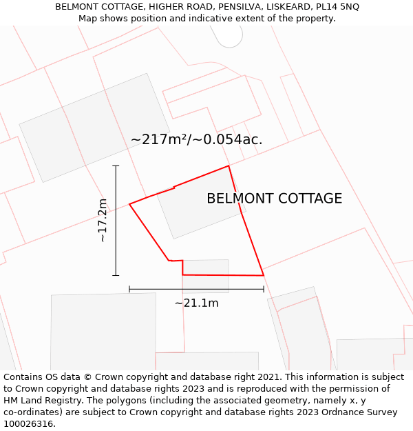 BELMONT COTTAGE, HIGHER ROAD, PENSILVA, LISKEARD, PL14 5NQ: Plot and title map